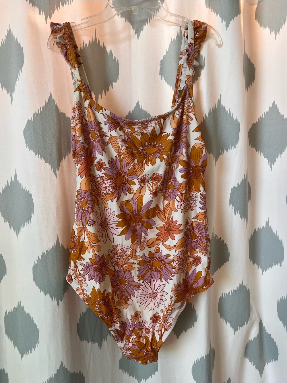 Kona Sol Floral One-Piece Swimsuit in Cream, Pink & Orange-Brown